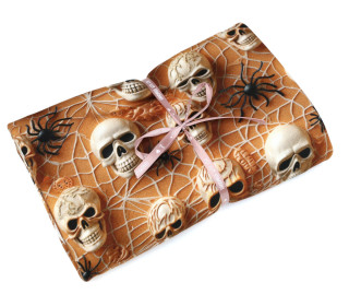 1,3m Zuschnitt -  French Terry - Spiders & Skulls - Rostorange