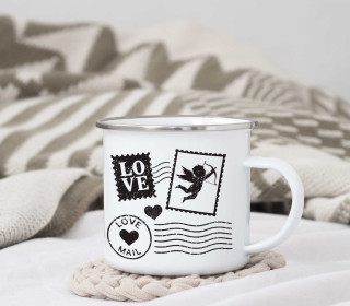 Emaille Becher - Valentine Vintage Stamp - Love