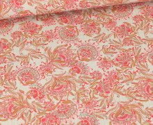 Baumwolle - Webware - Vintage - Blumenranken - Beige/Rosa