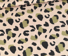 Outdoorstoff - Leo Animal Print - Creme Rose - Schwarz/Olivgrün - abby and amy