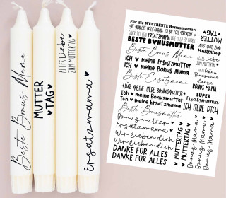 DIN A4 - Kerzen-Tattoofolie - Muttertag - Bonusmama - für Kerzen / Keramik