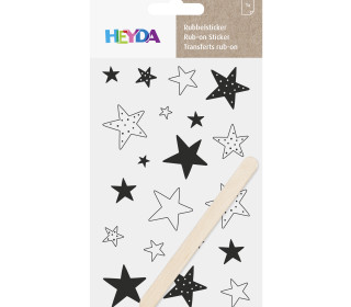 1 Bogen Rubbelsticker - Inkl. Holzstick - Sterne - Schwarz