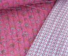 Musselin Stepper - Steppstoff - Double Gauze - Wattiert - Doubleface - Flowers - Formen - Fuchsia/Hellblau