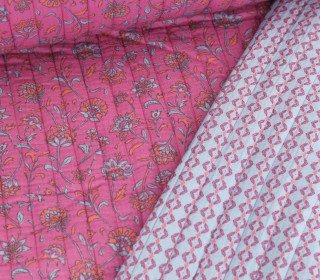 Musselin Stepper - Steppstoff - Double Gauze - Wattiert - Doubleface - Flowers - Formen - Fuchsia/Hellblau