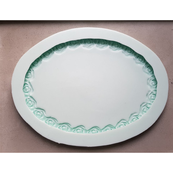 Silikon - Gießform - Tablett - Dekoplatte - Rosenrand - oval - vielfältig nutzbar