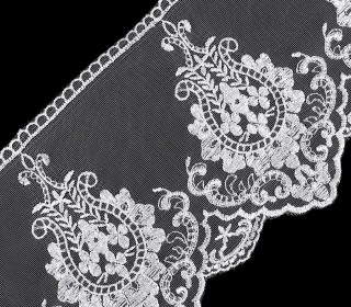 1m Bestickte Borte - Stickborte - auf Monofil - 15,0cm - Weiß