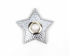 Kunstleder Öse - Stern - 11mm - Star - Patches - Nappa - Metallic - Silber/Silber