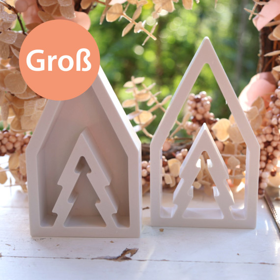 Silikon - Gießform - Haus mit Tannenbaum - Groß - vielfältig nutzbar