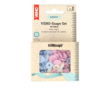 30 Nähfrei Druckknöpfe - Snaps Set - Rund - 12,4mm - veno - Hellblau/Creme/Rosa
