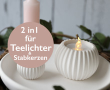 Silikon - Gießform - Kerzenhalter - 2 in 1 - mit Rillen - für Stabkerzen & Teelichter - vielfältig nutzbar