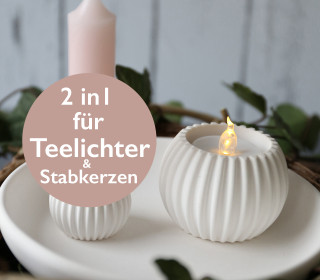 Silikon - Gießform - Kerzenhalter - 2 in 1 - mit Rillen - für Stabkerzen & Teelichter - vielfältig nutzbar