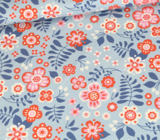 Jersey - Folksy Flowers - Hellblau - Bio-Qualität - Kathi Bondzio - abby and me