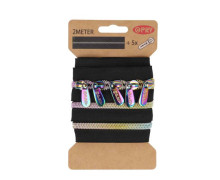 2m Endlosreißverschluss + 5 Zipper - Metallic - Schwarz/Regenbogen