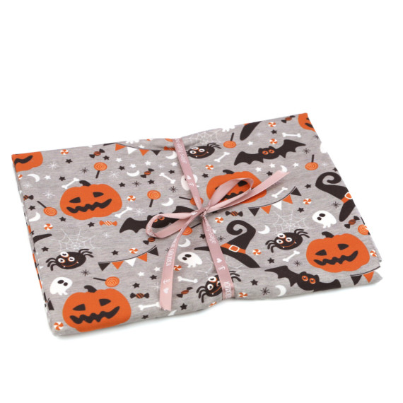 0,7m Zuschnitt - Jersey - Bio Qualität - Pumpkin Party - Halloween - Grau meliert