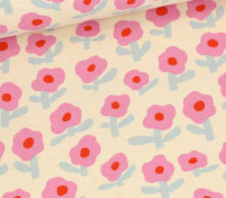 Bio Ripp Jersey - Schmale Rippen - JENNIFER BOURON - Flowers - Ecru/Rosa