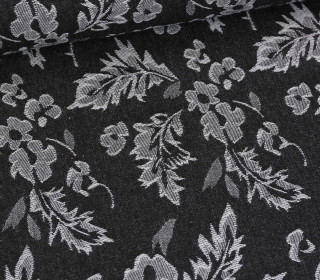 Jeans Jacquard - Jeansstoff - Denim - Floral - Blüten & Blätter - Schwarz