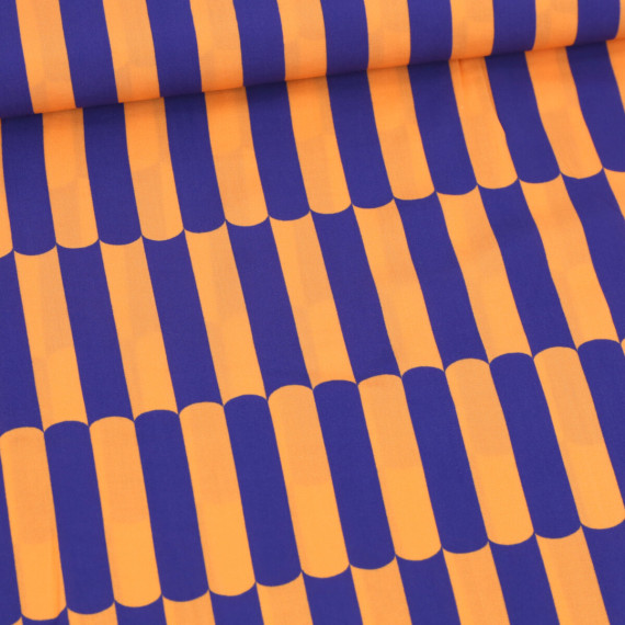 Lenzing Ecovero - Blusenstoff - Short Stripes - Royalblau/Apricot Hell