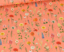 Baumwolle - Cretonne - Bedruckt - Bunte Blumenwiese - Koralle