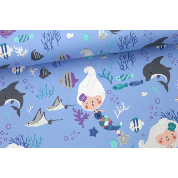 Jersey - Underwater World - Meerjungsfrau - Fische - Pastellblau/Silber
