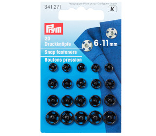 20 Annäh-Druckknöpfe - 6-11 mm - Sortiert - Prym - Schwarz