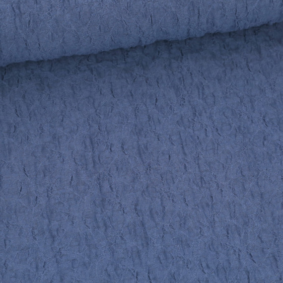Baumwoll Cloque - Kreppgewebe - Elastisch - Uni - Taubenblau Dunkel