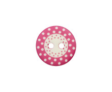1 Polyesterknopf - Rund - 15mm - 2-Loch - Kinder - Punkte - Pink