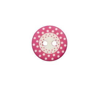 1 Polyesterknopf - Rund - 15mm - 2-Loch - Kinder - Punkte - Pink