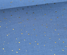 Musselin - Muslin - Double Gauze - 3D - Goldpunkte - Glänzend - Taubenblau