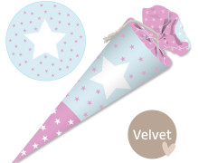 DIY-Nähset Schultüte - GESCHWISTERTÜTE - Sternchen - Rosa / Hellblau - Velvet - abby and amy