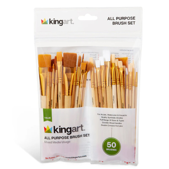 Pinsel Set - 50 Pinsel - Holzstil - kingart VALUE