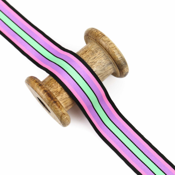 1 Meter Zierband - Dekoband - 30 mm - Streifen - Babyrosa/Lila Hell/ Hellgrün
