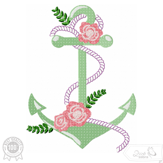 Anker Stickdatei – Maritimes Motiv mit Blumen und Seil