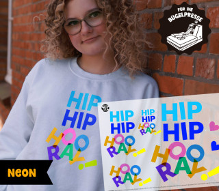 Onkel Bo's Neon Bügelbilder - DIN A4 - Hip Hip Hooray - BIG