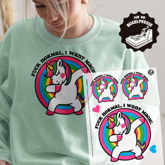Onkel Bo's Bügelbilder - DIN A4 - Fuck Normal I Want Magic - Unicorn - BIG