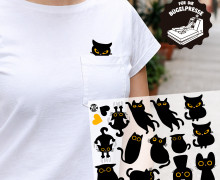 Onkel Bo's Bügelbilder - DIN A4 - Schwarze Katzen - Brusttasche