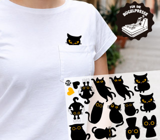 Onkel Bo's Bügelbilder - DIN A4 - Schwarze Katzen - Brusttasche