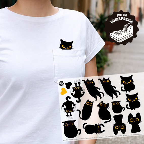 Onkel Bo's Bügelbilder - DIN A4 - Schwarze Katzen - Brusttasche