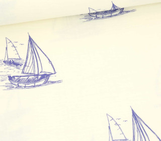 Musselin - Muslin - Double Gauze - Große Segelboote - Maritim - Schnuffeltuch - Windeltuch - Warmweiß/Kobaltblau