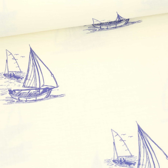 Musselin - Muslin - Double Gauze - Große Segelboote - Maritim - Schnuffeltuch - Windeltuch - Warmweiß/Kobaltblau