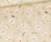 Baumwolle - Cretonne - Bedruckt - Federn & Blüten - Beige