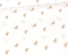 Musselin - Muslin - Double Gauze - Bestickt - Kleine Regenbögen - Weiß