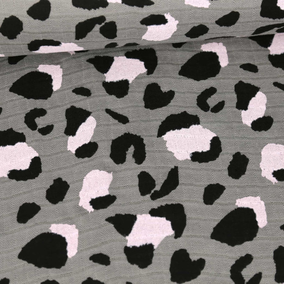 Musselin Muslin Leo Animal Print Double Gauze Hellgrau