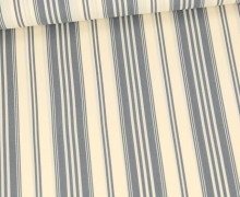 Viskose - Blusenstoff - Feine Kreppstruktur - Streifenmuster - Warmweiß/Graublau