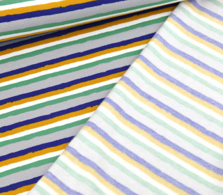 Leichter Kuschelsweat - Soft Sweat - Retro Stripes - Senfgelb/Grau/Blau/Patinagrün/Weiß