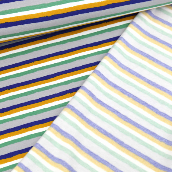 Leichter Kuschelsweat - Soft Sweat - Retro Stripes - Senfgelb/Grau/Blau/Patinagrün/Weiß