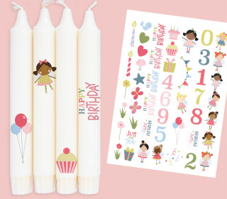 DIN A4 - Kerzen-Tattoofolie - Happy Birthday - Feen - für Kerzen / Keramik