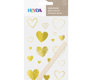 1 Bogen Rubbelsticker - Inkl. Holzstick - Herzen - Gold Glänzend