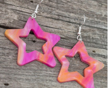 1 Paar Ohrringe - Acryl - Stern - Marmoriert - Stern-Aussparung - super leicht - Pink/Orange - Namensklang