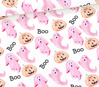 Jersey - Spooky Boo - Ghosts and Pumpkins - Rosa - Weiß - Halloween - Bio Qualität - abby and me