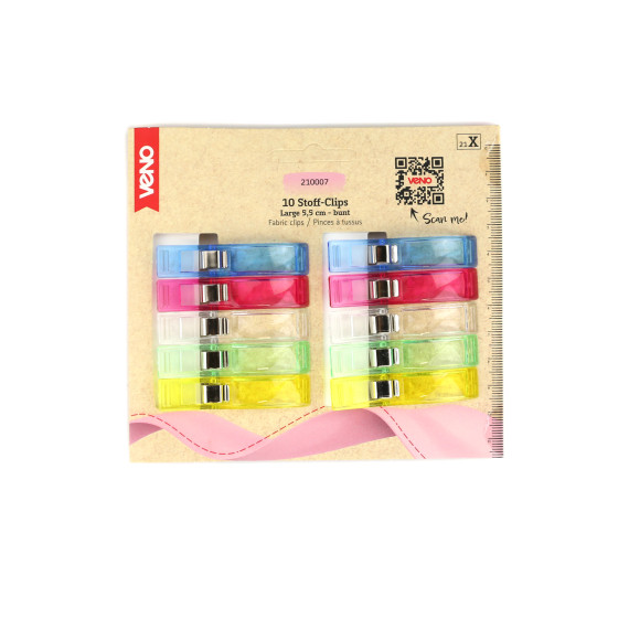 10 Stoff Clips - 5,5cm - Medium - veno - Bunt